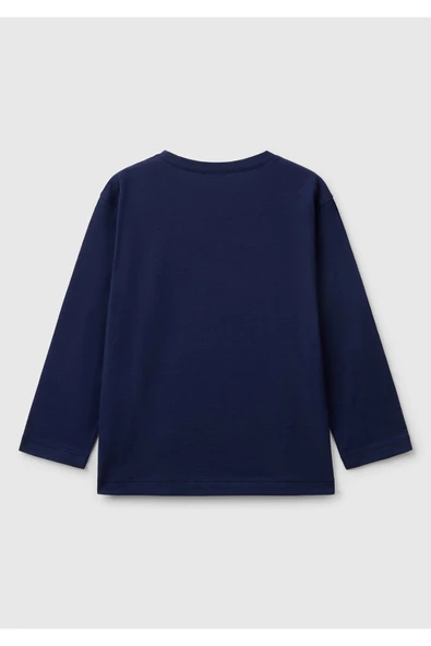 Erkek Çocuk Lacivert Benetton Logo Baskılı Uzun Kollu T-Shirt - 2