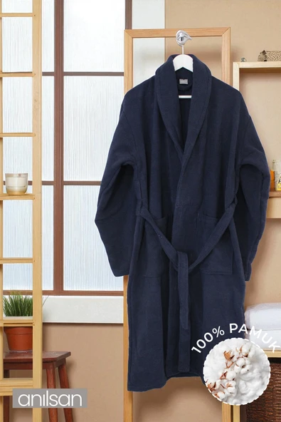 %100 Pamuk Lacivert bornoz - Şalyaka Otel Bornozu, Spa Için Ideal, Günlük Kullanıma Uygun