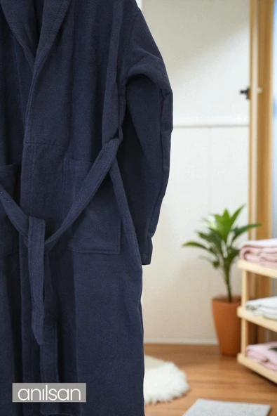 %100 Pamuk Lacivert bornoz - Şalyaka Otel Bornozu, Spa Için Ideal, Günlük Kullanıma Uygun - 3