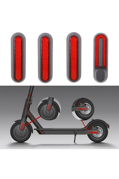 4'lü Jant Ön/arka Kırmızı Teker Koruma Kapağı & Reflektörü- Hub - Xiaomi 1s, M365, Pro, Pro2