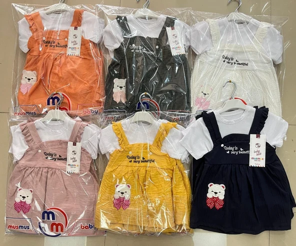 KIZ BEBEK BÜRÜMCÜK Elbise Takım 9.12.18.24   aylık toptan 4'lü seri. - 2