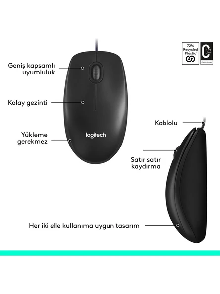 Logitech M90 USB Optik Kablolu Mouse - Siyah - 5