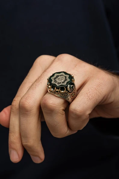 Fetih Koleksiyonu Osmanlı Devleti Armalı 925 Erkek Gümüş Yüzük - Resim 4