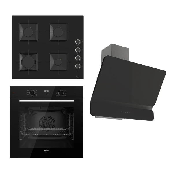 Ferre FLOWART Serisi Siyah Set (SS205 + QBL63CS +D080 ) - Emaye Izgara