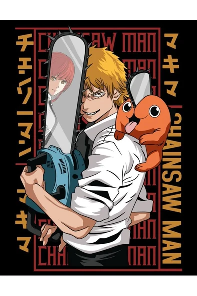 fame-stoned Chainsaw Man Anime Baskılı Unisex %100 Pamuk Siyah T-shirt - Resim 2