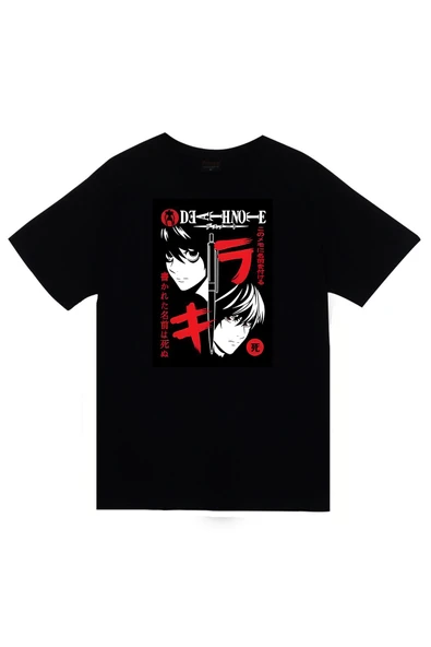 fame-stoned Death Note Anime Baskılı Unisex %100 Pamuk Siyah T-shirt ürün görseli
