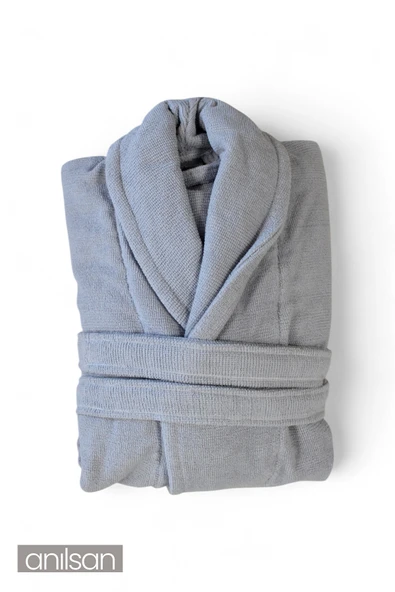 %100 Pamuk Gri Bornoz - Şalyaka Otel Bornozu, Spa Için Ideal, Günlük Kullanıma Uygun - 2