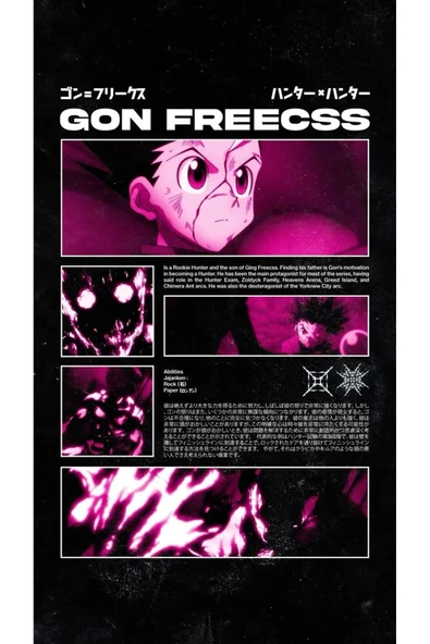 fame-stoned Hunter x Hunter Anime Baskılı Unisex %100 Pamuk Siyah T-shirt - Resim 2