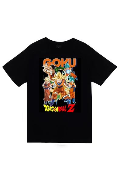 fame-stoned Dragon Ball Z Anime Baskılı Unisex %100 Pamuk Siyah T-shirt ürün görseli