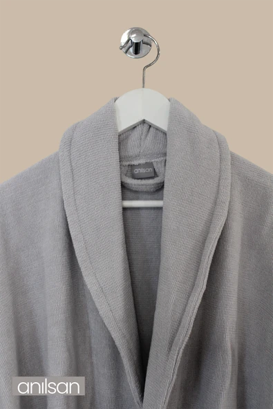 %100 Pamuk Gri Bornoz - Şalyaka Otel Bornozu, Spa Için Ideal, Günlük Kullanıma Uygun - 3