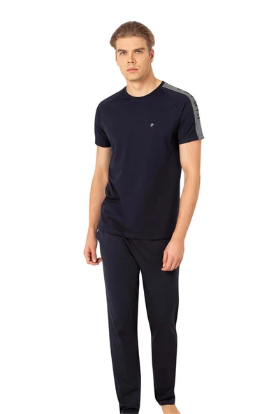 Pierre Cardin Erkek Bisiklet Yaka Penye Kısa Kol Pijama Takım - Resim 4