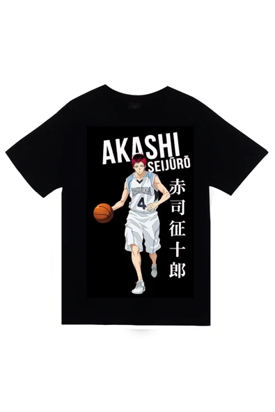 fame-stoned Kuroko's Basketball Anime Baskılı Unisex %100 Pamuk Siyah T-shirt