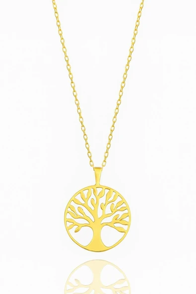 Yaşam Hayat Çiçeği Bereket 14 Ayar Altın Kaplama Gold 925 Ayar Kolye - Resim 2