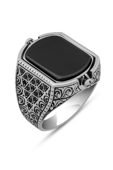 Hz. Süleyman Mührü Çift Taraflı 925 Erkek Gümüş Yüzük - Resim 4