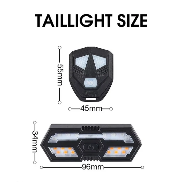 Schulzz Uzaktan Kumandalı Bisiklet Stop Lambası – LED Sinyalli, Su Geçirmez, USB Şarjlı, Alarm Sesli 5M Arka Lamba - 2