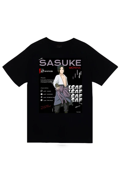 fame-stoned Naruto Uzumaki Anime Baskılı Unisex %100 Pamuk Siyah T-shirt ürün görseli