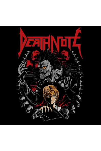 fame-stoned Death Note Anime Baskılı Unisex %100 Pamuk Siyah T-shirt - Resim 2