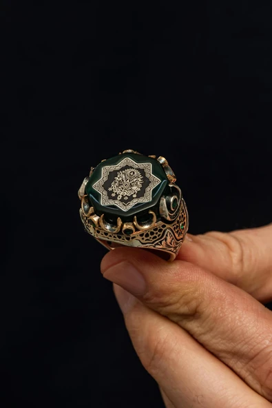 Fetih Koleksiyonu Osmanlı Devleti Armalı 925 Erkek Gümüş Yüzük - Resim 5