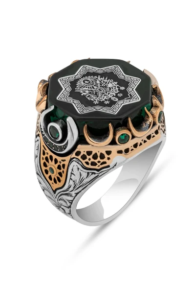 Fetih Koleksiyonu Osmanlı Devleti Armalı 925 Erkek Gümüş Yüzük - Resim 2