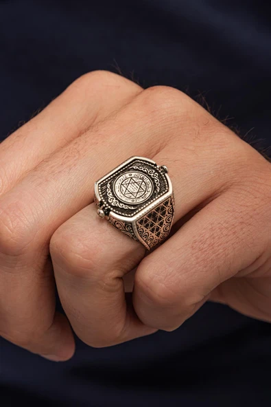 Hz. Süleyman Mührü Çift Taraflı 925 Erkek Gümüş Yüzük - Resim 7