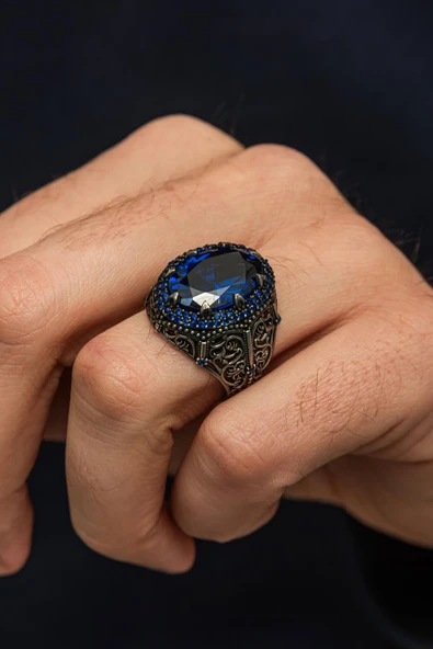 Parlament Mavisi Taşlı 925 Erkek Gümüş Yüzük ürün görseli