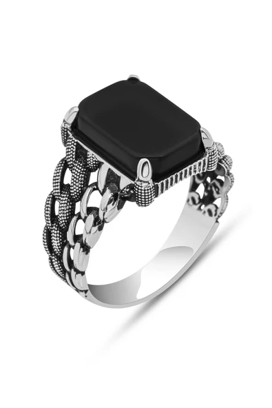 Siyah Oniks Taşlı Gurmet Model 925 Gümüş Erkek Yüzük - Resim 2