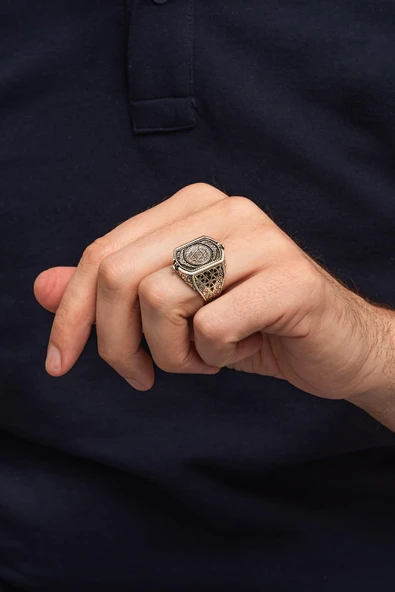 Hz. Süleyman Mührü Çift Taraflı 925 Erkek Gümüş Yüzük - Resim 5