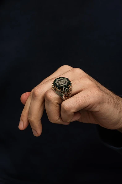 Fetih Koleksiyonu Osmanlı Devleti Armalı 925 Erkek Gümüş Yüzük - Resim 3