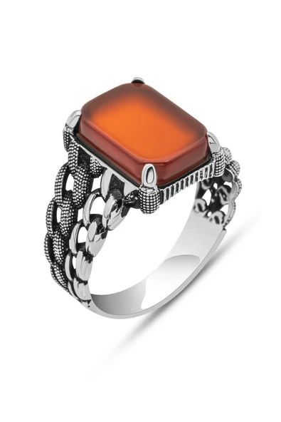 Akik Taşlı Gurmet Model 925 Gümüş Erkek Yüzük - Resim 2