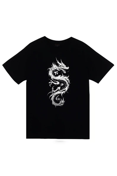 fame-stoned Dragon (Ejderha) Baskılı Unisex %100 Pamuk Siyah T-shirt ürün görseli