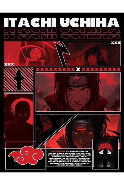 fame-stoned Naruto Itachi Uchiha Anime Baskılı Unisex %100 Pamuk Siyah T-shirt - Resim 2