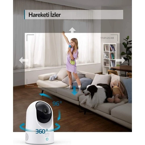 Anker Eufy Security 360 Derece Dönebilen Kızılötesi Gece Görüşlü IP Kamera - 2K HD Çözünürlük - Apple HomeKit Uyumlu -T8410 - 5
