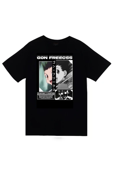 fame-stoned Hunter x Hunter Anime Baskılı Unisex %100 Pamuk Siyah T-shirt ürün görseli