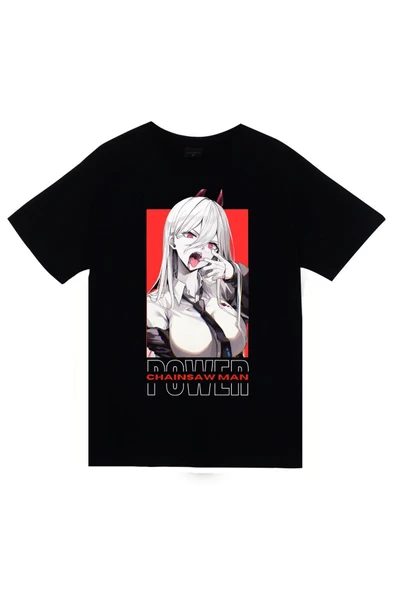 fame-stoned Chainsaw Man Anime Baskılı Unisex %100 Pamuk Siyah T-shirt ürün görseli
