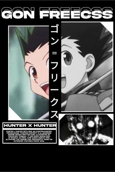 fame-stoned Hunter x Hunter Anime Baskılı Unisex %100 Pamuk Siyah T-shirt - Resim 2