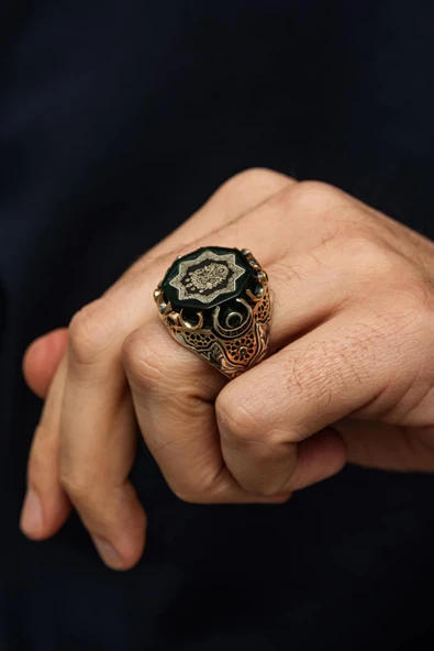 Fetih Koleksiyonu Osmanlı Devleti Armalı 925 Erkek Gümüş Yüzük ürün görseli
