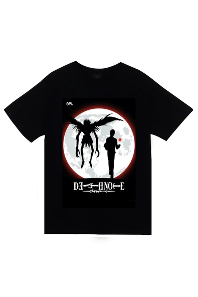 fame-stoned Death Note Anime Baskılı Unisex %100 Pamuk Siyah T-shirt