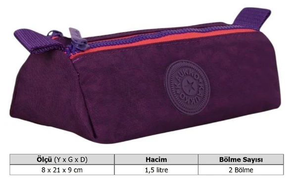 Kaukko İki Bölmeli Krinkıl Kumaş Kalem Çantası - Mor - K2643 - Resim 3