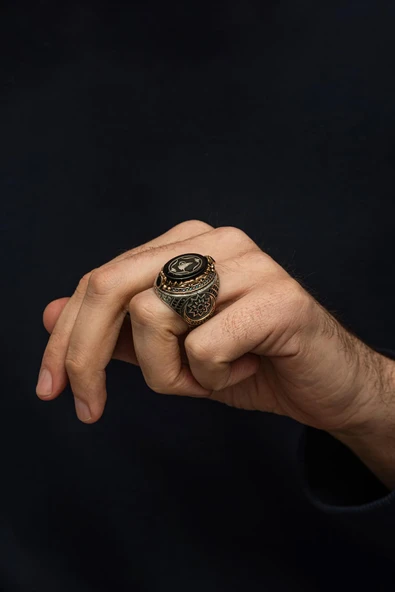 Fetih Koleksiyonumuzdan Tuğra Motifli  925 Erkek Gümüş Yüzük - Resim 5