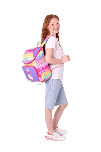 Kaukko İki Bölmeli Ergonomik Kız Çocuk Okul Çantası (Sarı Mor - Dondurma Baskılı) - L5247 - Resim 5