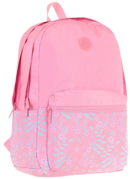 Kaukko Soft Floral Kız Çocuk Üç Bölmeli Pembe Çiçekli Okul Sırt Çantası - K1794 ürün görseli