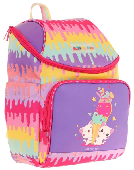 Kaukko İki Bölmeli Ergonomik Kız Çocuk Okul Çantası (Sarı Mor - Dondurma Baskılı) - L5247 ürün görseli