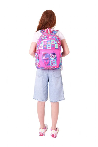 Kaukko Üç Bölmeli Kız Çocuk İlkokul Sırt Çantası (L5229) - Pembe Mavi - Love Desenli - Resim 6