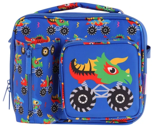 Kaukko Erkek Çocuk, Mavi Yeşil, Canavar Baskılı Isı Yalıtımlı Üç Bölmeli (Matara Cepli) Okul Beslenme Çantası L7255 - 2