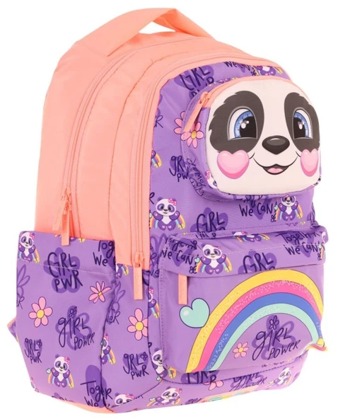 Kaukko Toys Kız Çocuk 3D Panda Şekilli İlkokul ve Günlük Sırt Çantası - Mor Somon - L5233 ürün görseli