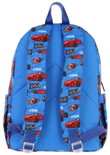 Kaukko Üç Bölmeli Erkek Çocuk İlkokul Sırt Çantası (L5268) - Mavi Kırmızı - Yarış Arabası Desenli - Resim 3