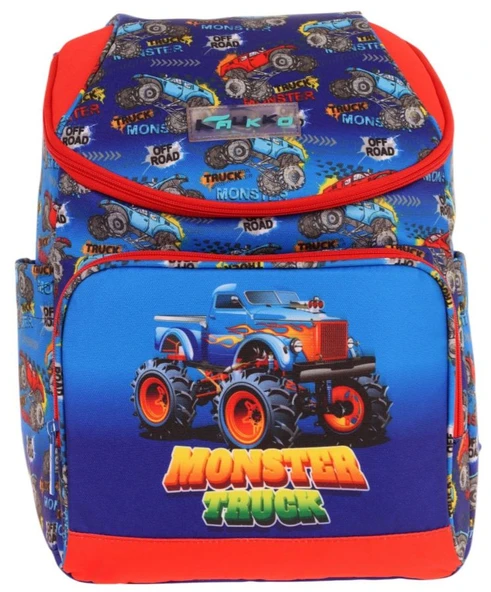Kaukko İki Bölmeli Ergonomik Erkek Çocuk Okul Çantası (Lacivert Kırmızı - Kamyon Desenli) - L5257 - Resim 2