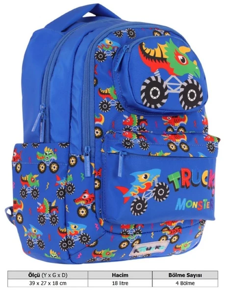 Kaukko Toys Erkek Çocuk 3D Kamyon Şekilli İlkokul ve Günlük Sırt Çantası - Mavi - L5255 - Resim 4