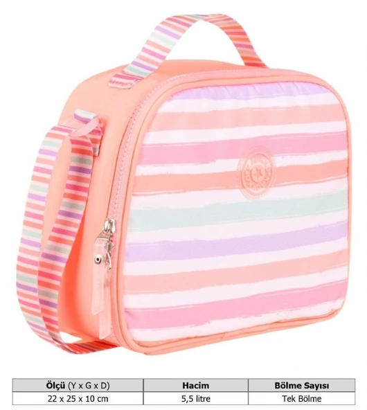 Kaukko Kız Çocuklar İçin Isı Yalıtımlı Thermo Beslenme Çantası - Somon- Çizgili - K9041 - Resim 4
