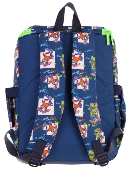 Kaukko İki Bölmeli Ergonomik Erkek Çocuk Okul Çantası (Lacivert Yeşil - Dinazor Baskılı) - L5256 - Resim 3